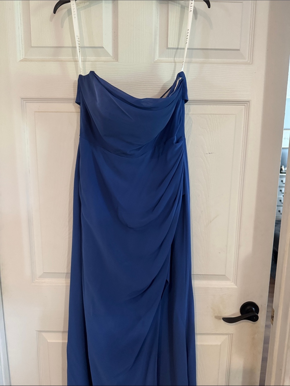 Azazie Royal Blue Strapless Draped Gown